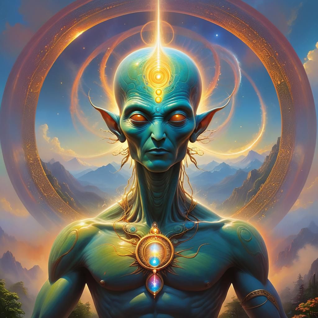 Ethereal Alien Portrait with Concentric Energy Rings