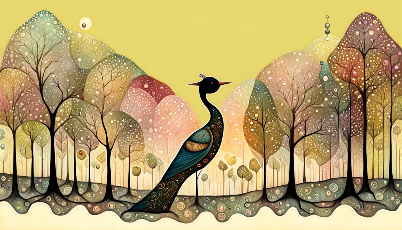 Dreamlike Woman-Bird Art Brut Painting