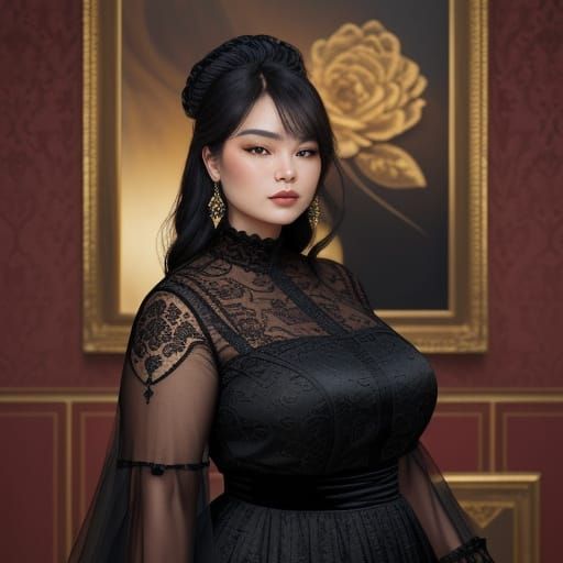 Vibrant Oil Painting of a Beautiful Chubby Woman in Luxuriou...