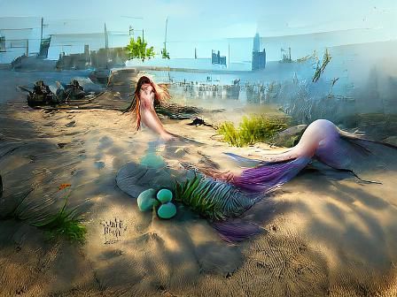 Beautiful Mermaid on the Beach: CryEngine Digital Illustrati...