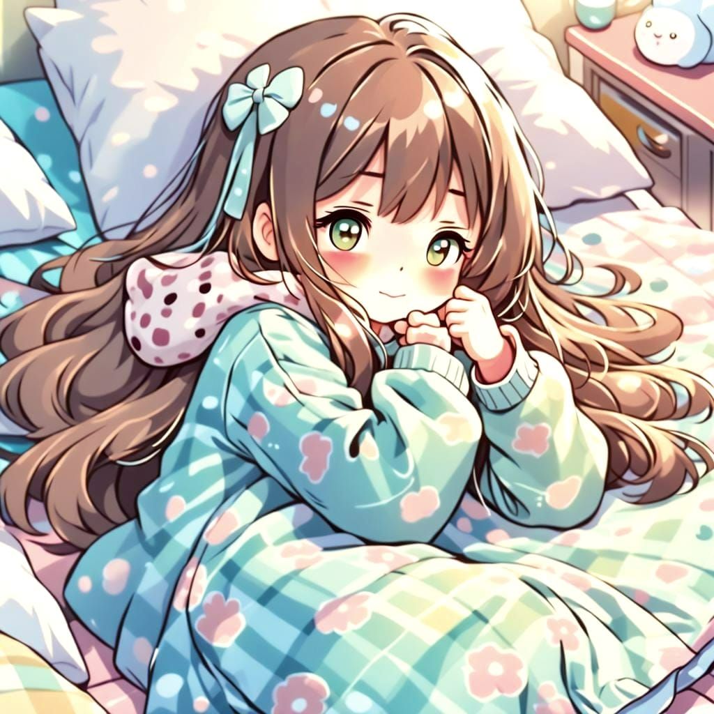 Sweet Anime Girl Lying on Her Bed