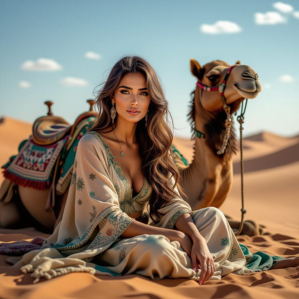 Desert Oasis: Arabian Woman with Camel