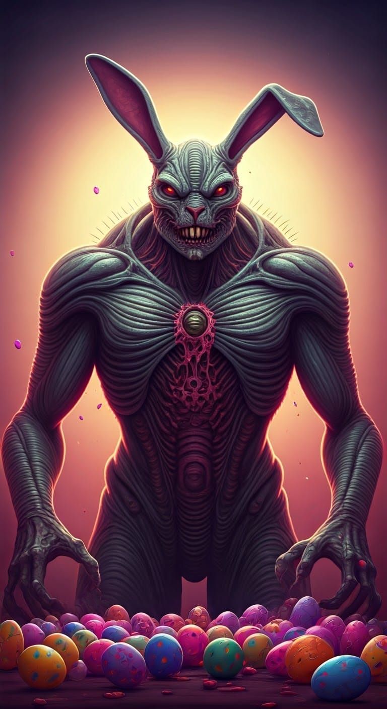 Gigeresque Easter Bunny Horror in Pastel Hues
