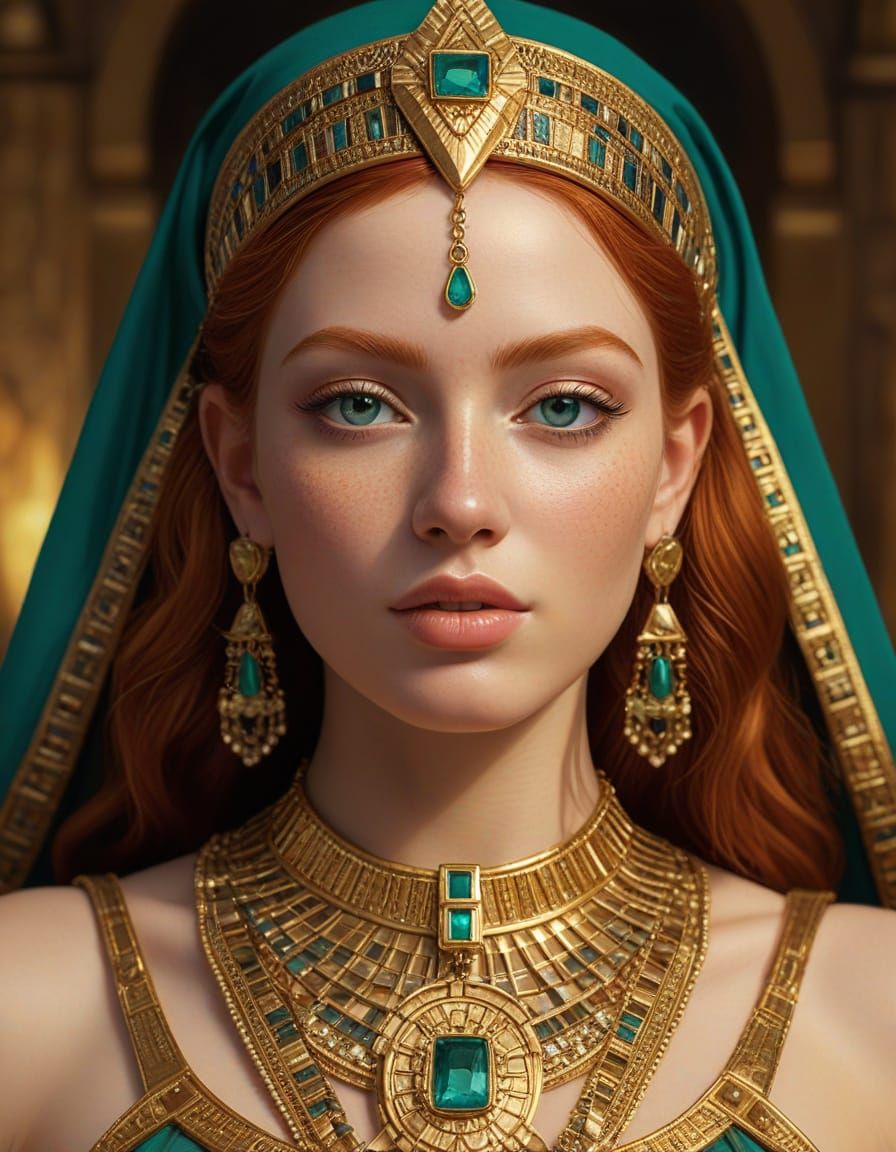 Redhead Girl in Egyptian Outfit as Oil Painting