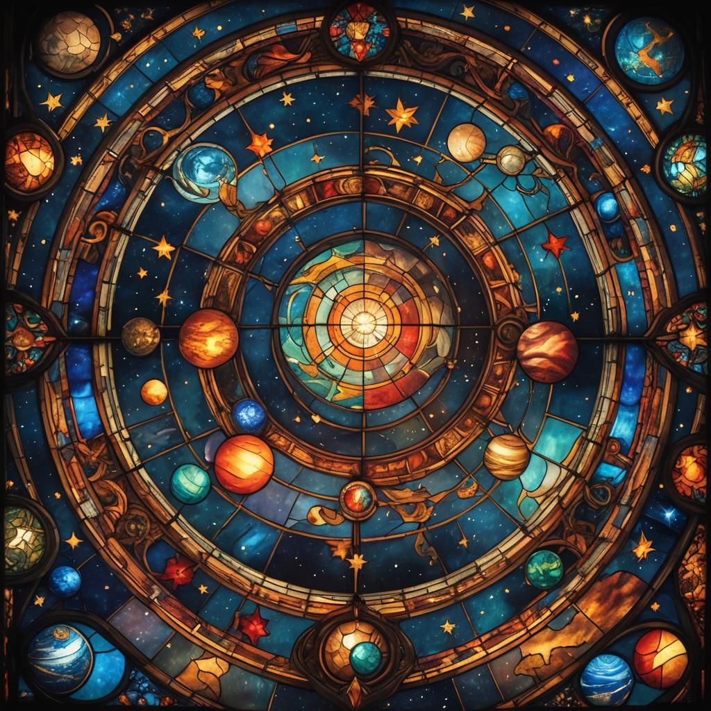Celestial Stained Glass Window in Rich Colors