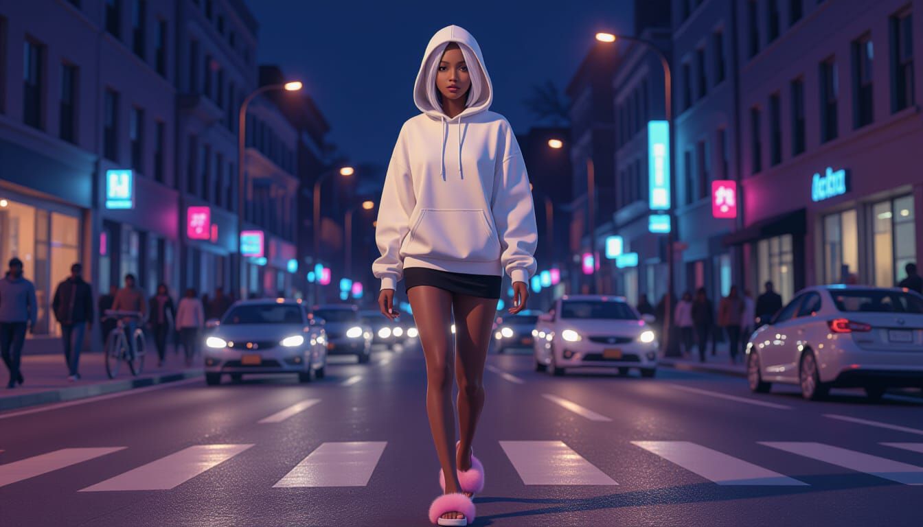 Hyperrealistic African Woman in Animated Style City Portrait