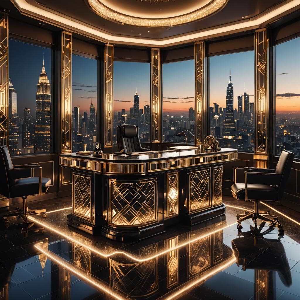 Art Deco Cryptocurrency Exchange in Luxurious Room