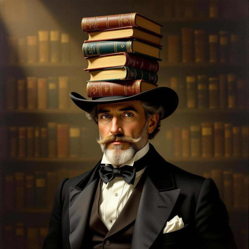 Gentleman in Top Hat Made of Books