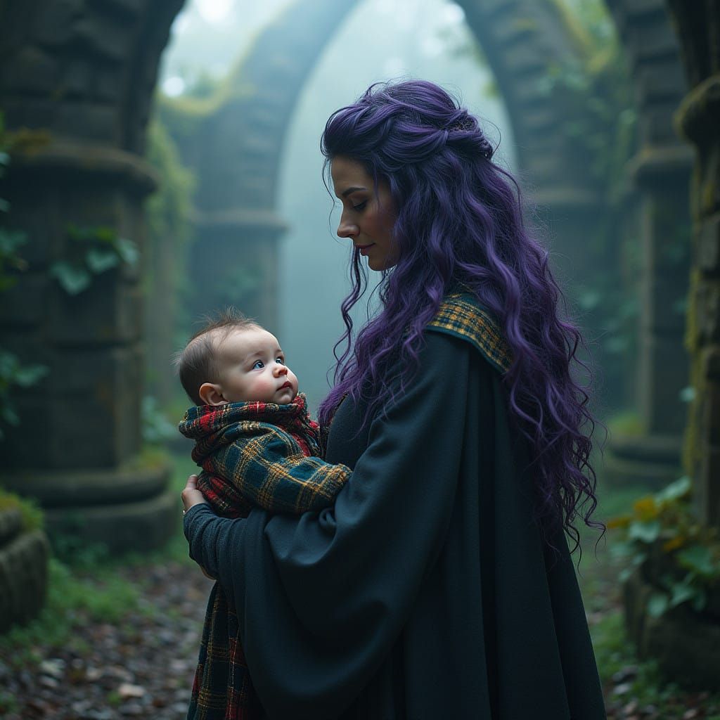 Mystical Celtic Mother and Son in Ancient Ruins