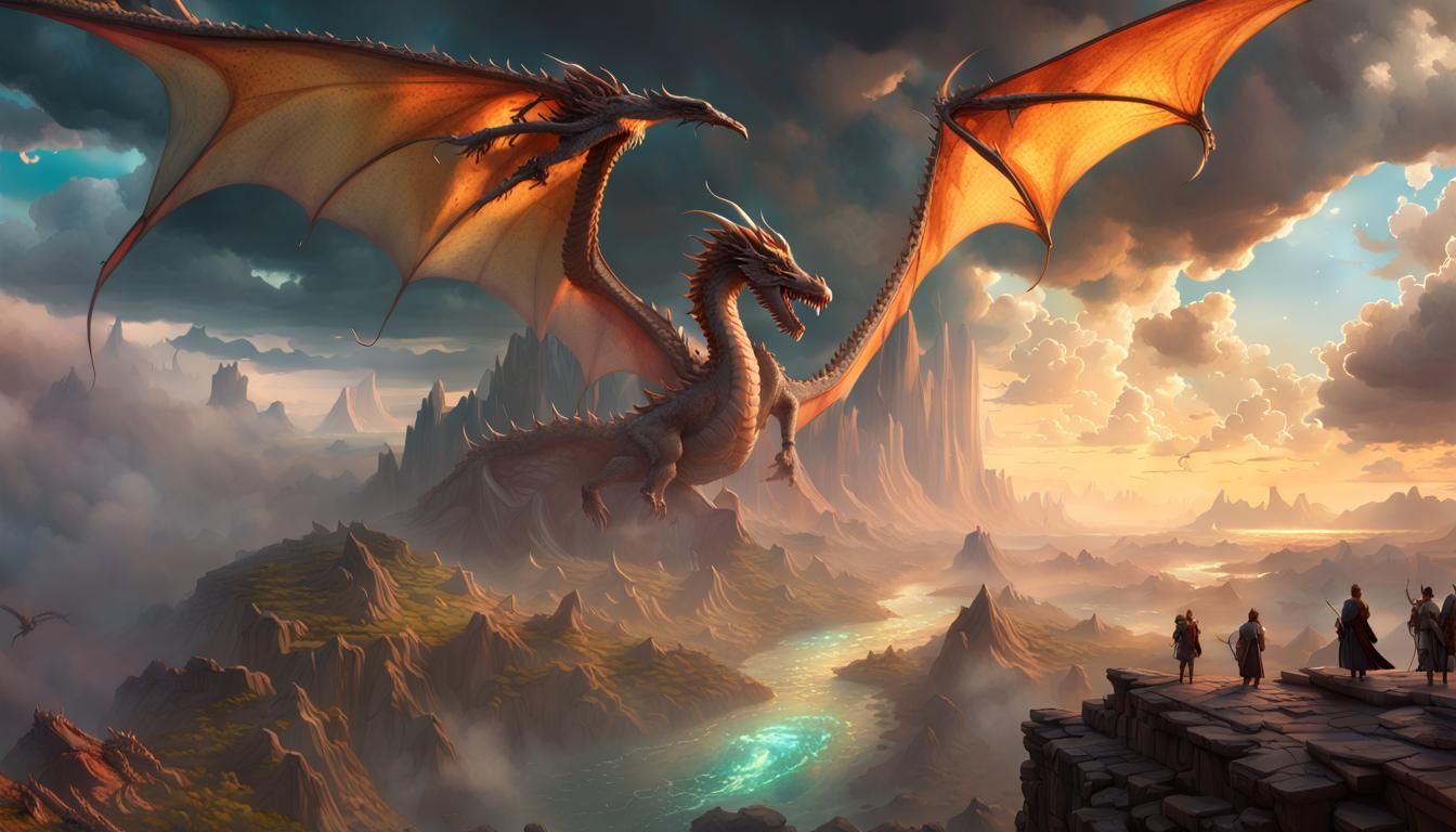 Prismatic Dragons Descend Through Sky Rift