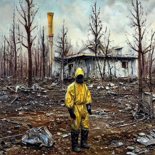 Hazmat Suit in Chernobyl Ruins, Gurney Style