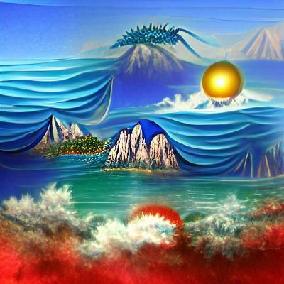 Surreal Ocean Landscape with Blue Sun
