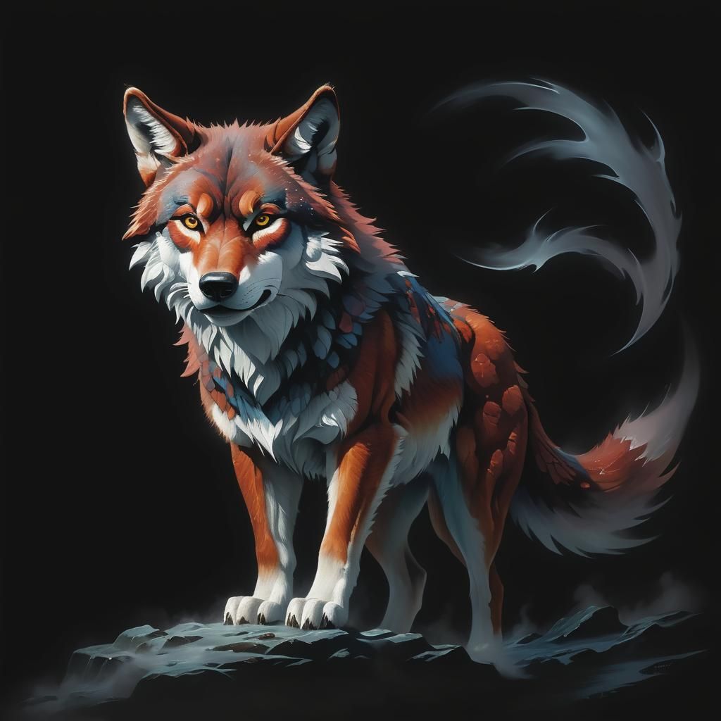 Ethereal Wolf in Hyperdetailed Fantasy Landscape