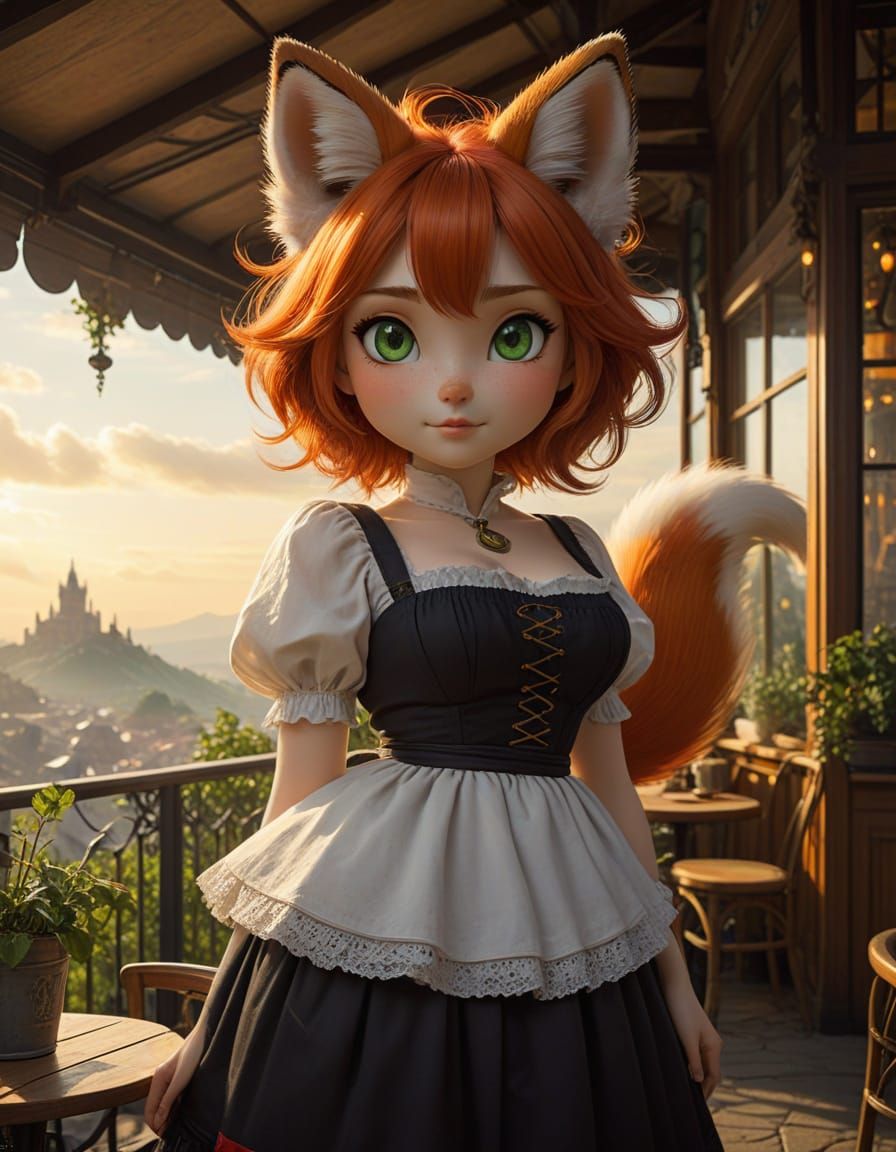 Fox-Girl Maid Cafe: A Photorealistic Pixar Masterpiece