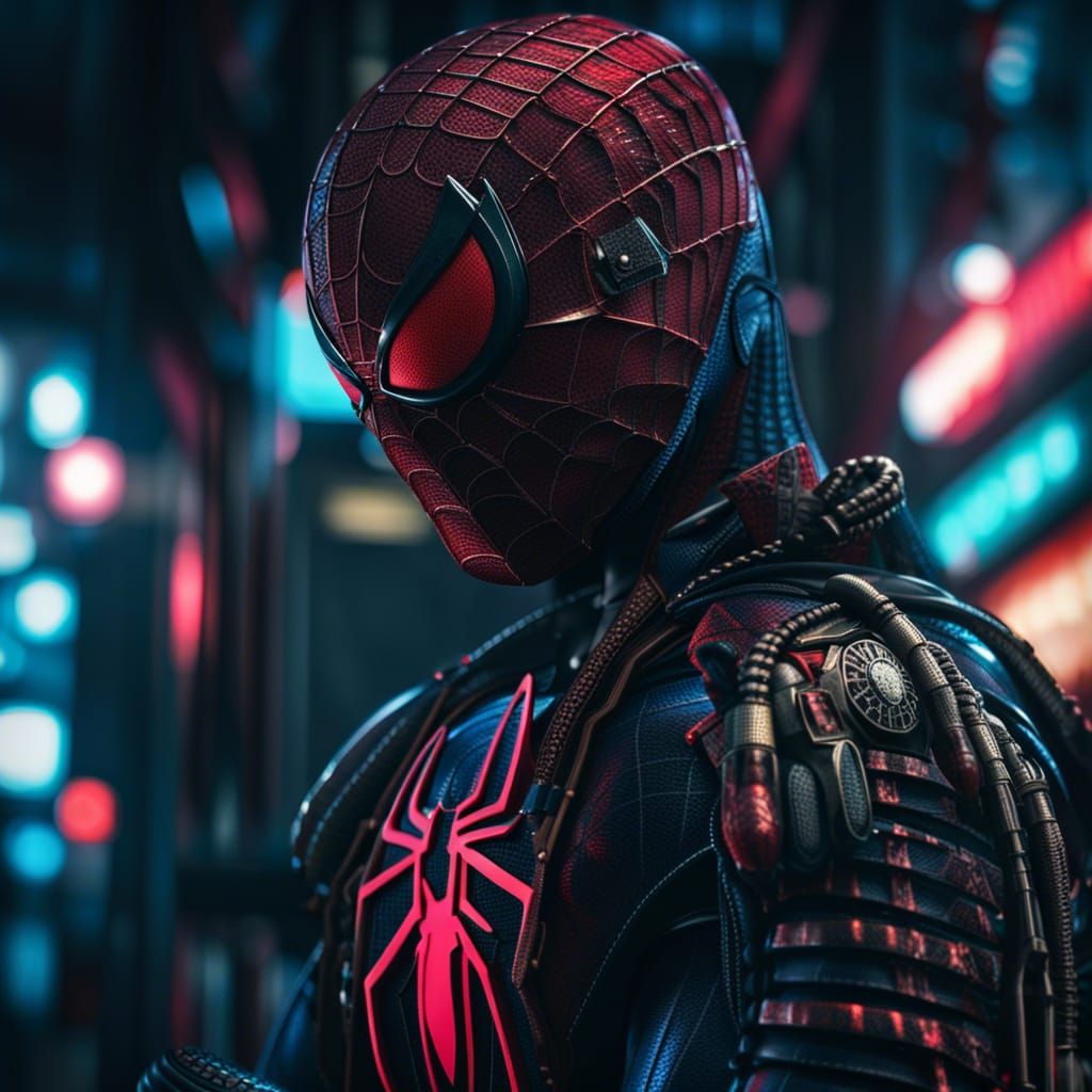 Cyberpunk Samurai Spiderman: Hyperrealistic Futuristic Ninja