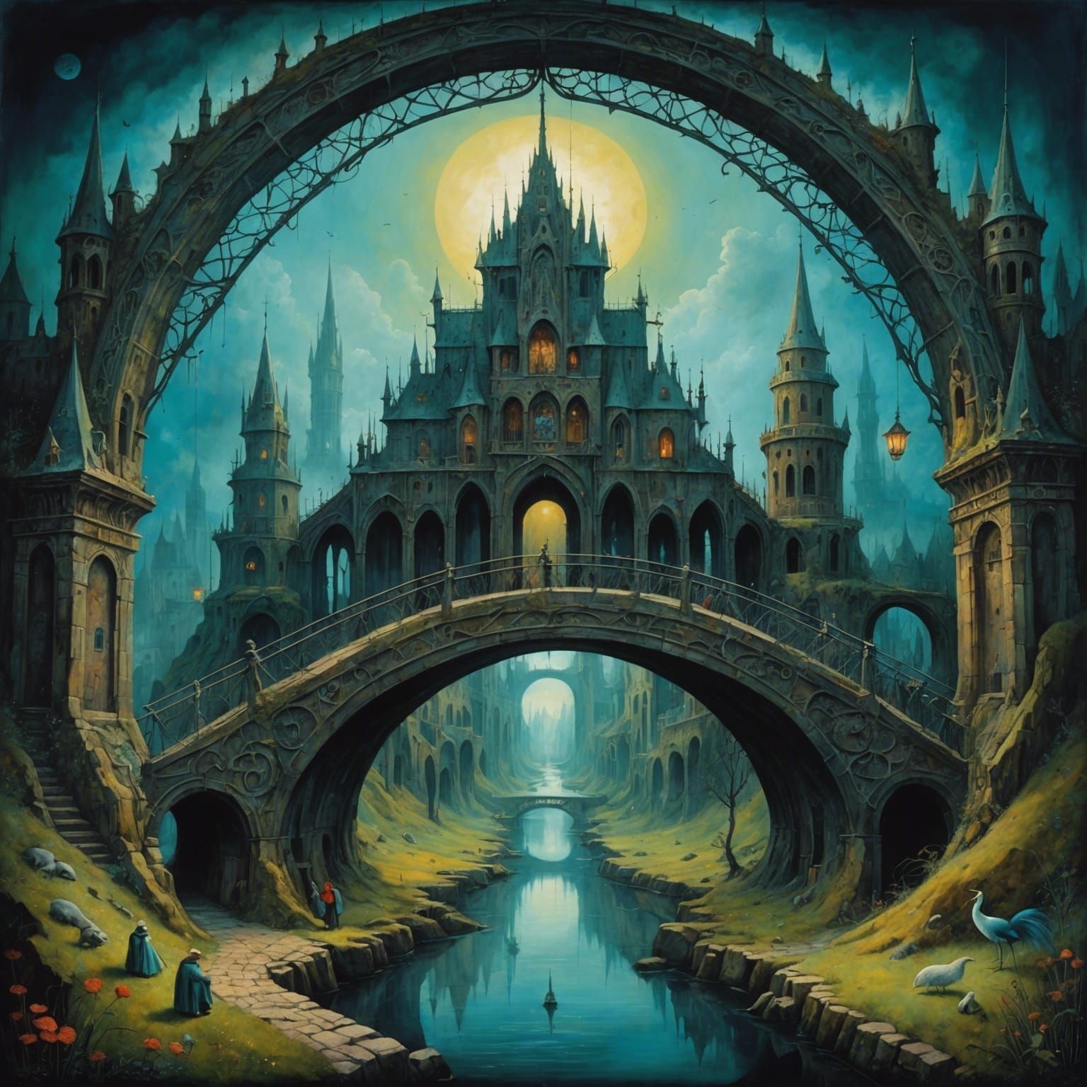 Eldritch Bridge in Surrealist Visionary Art Style