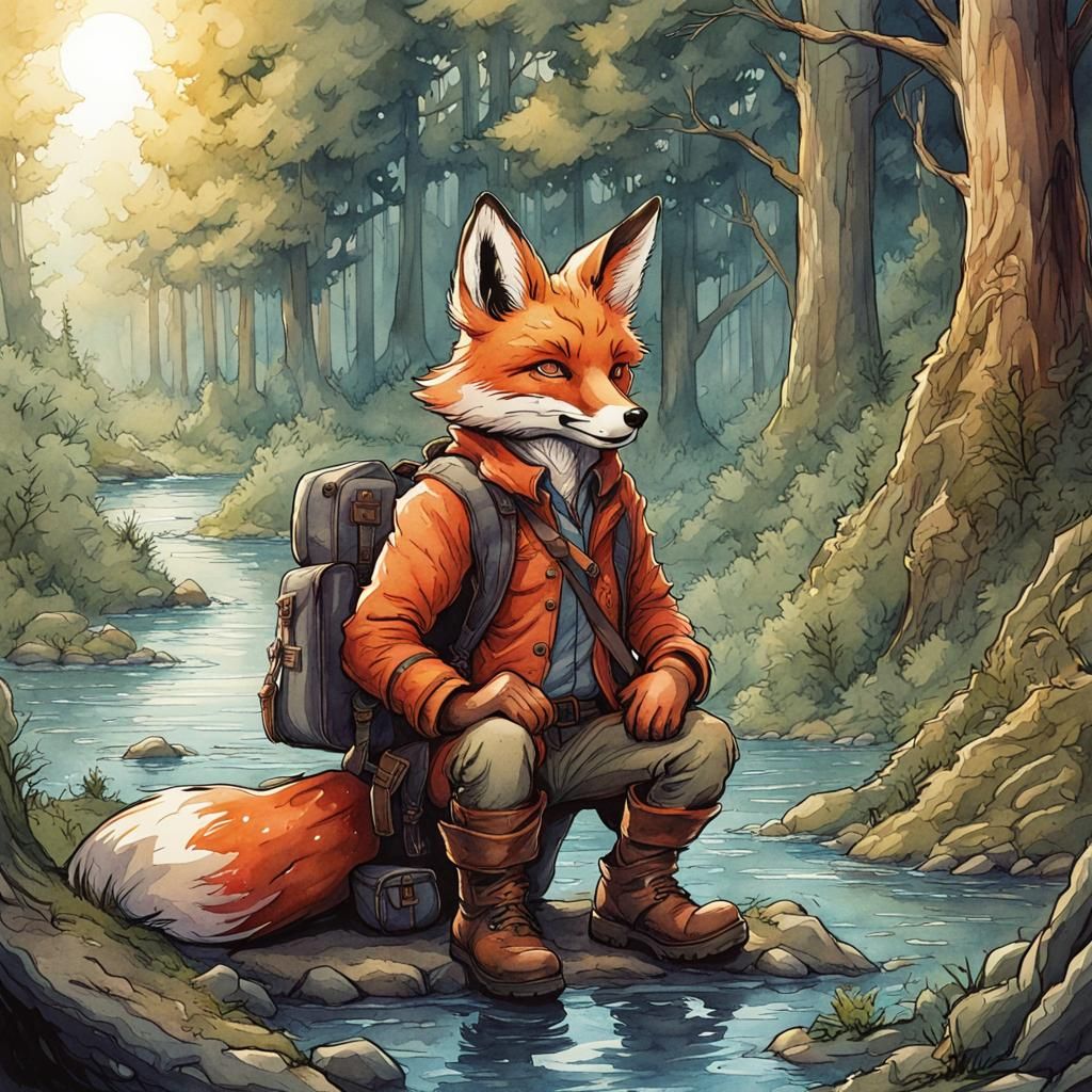 Traveling Fox Adventure: Storybook Watercolor Illustration