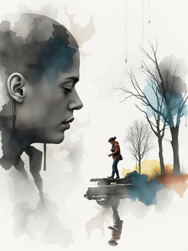 Double Exposure Watercolor Captures Loneliness