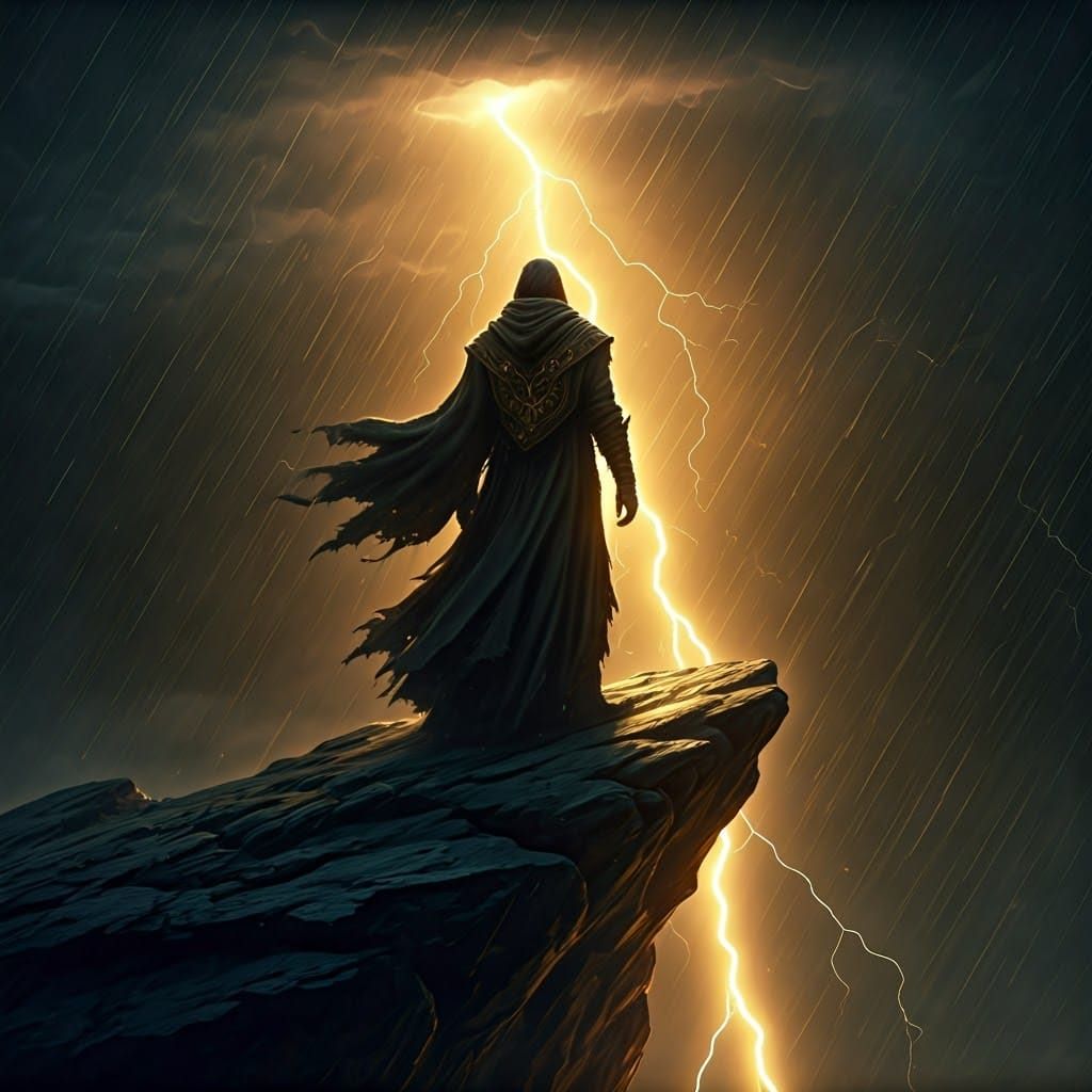 Wizard Conjures Storm in Art Nouveau Fantasy