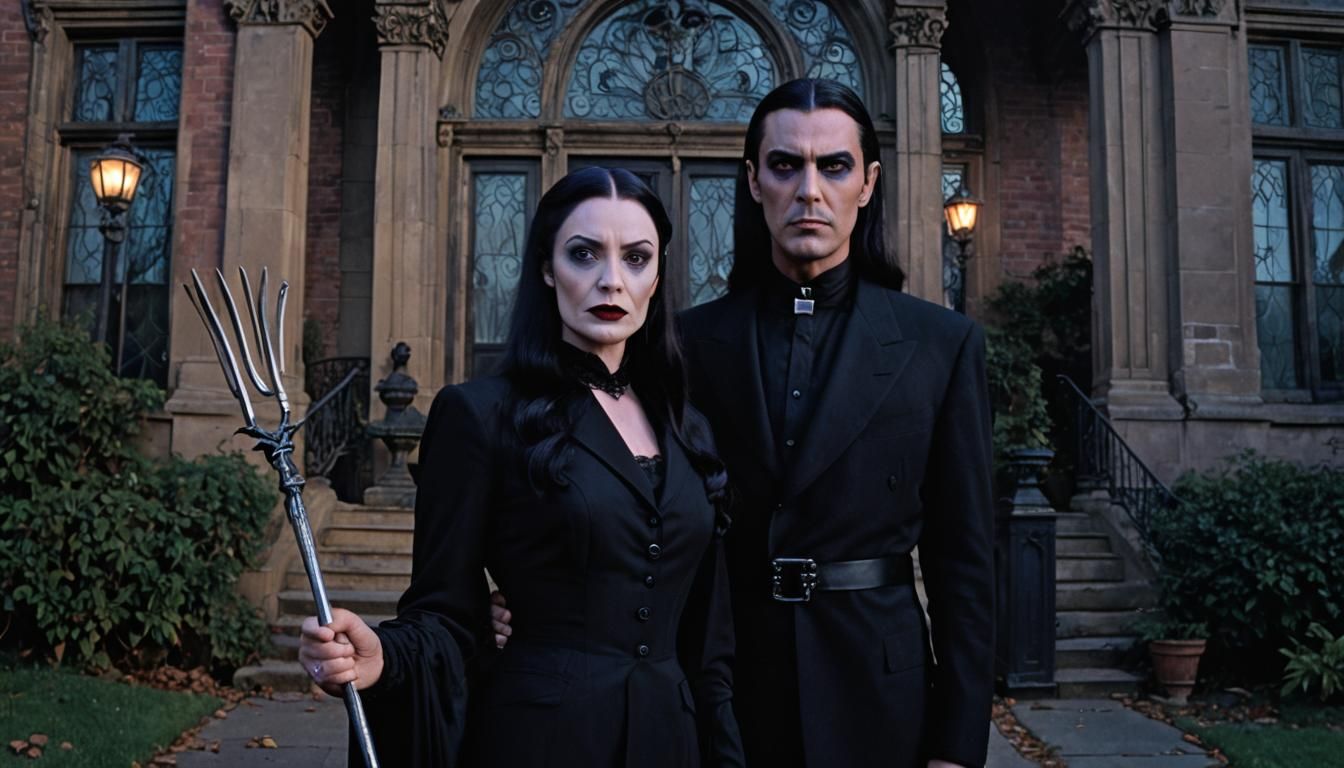 Gomez and Morticia Addams Portrait in Gothic Realism