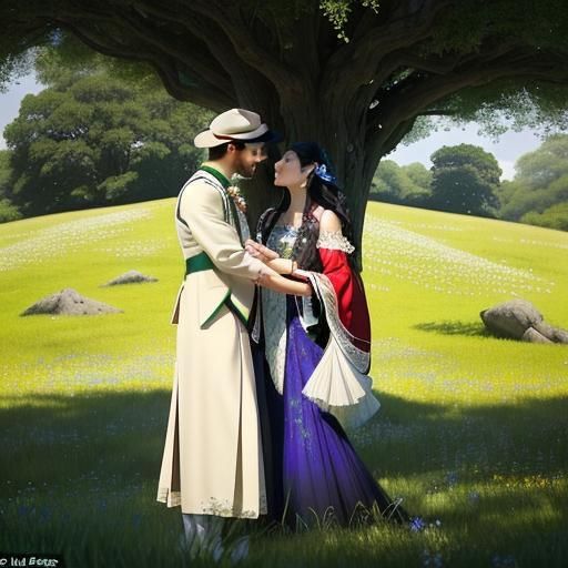 Handsome Man and Woman Share a Kiss in Lush Field