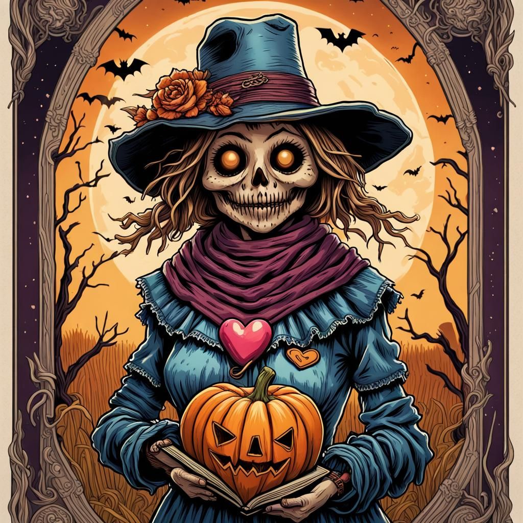 Halloween Tarot Card: Mummy Scarecrow Woman