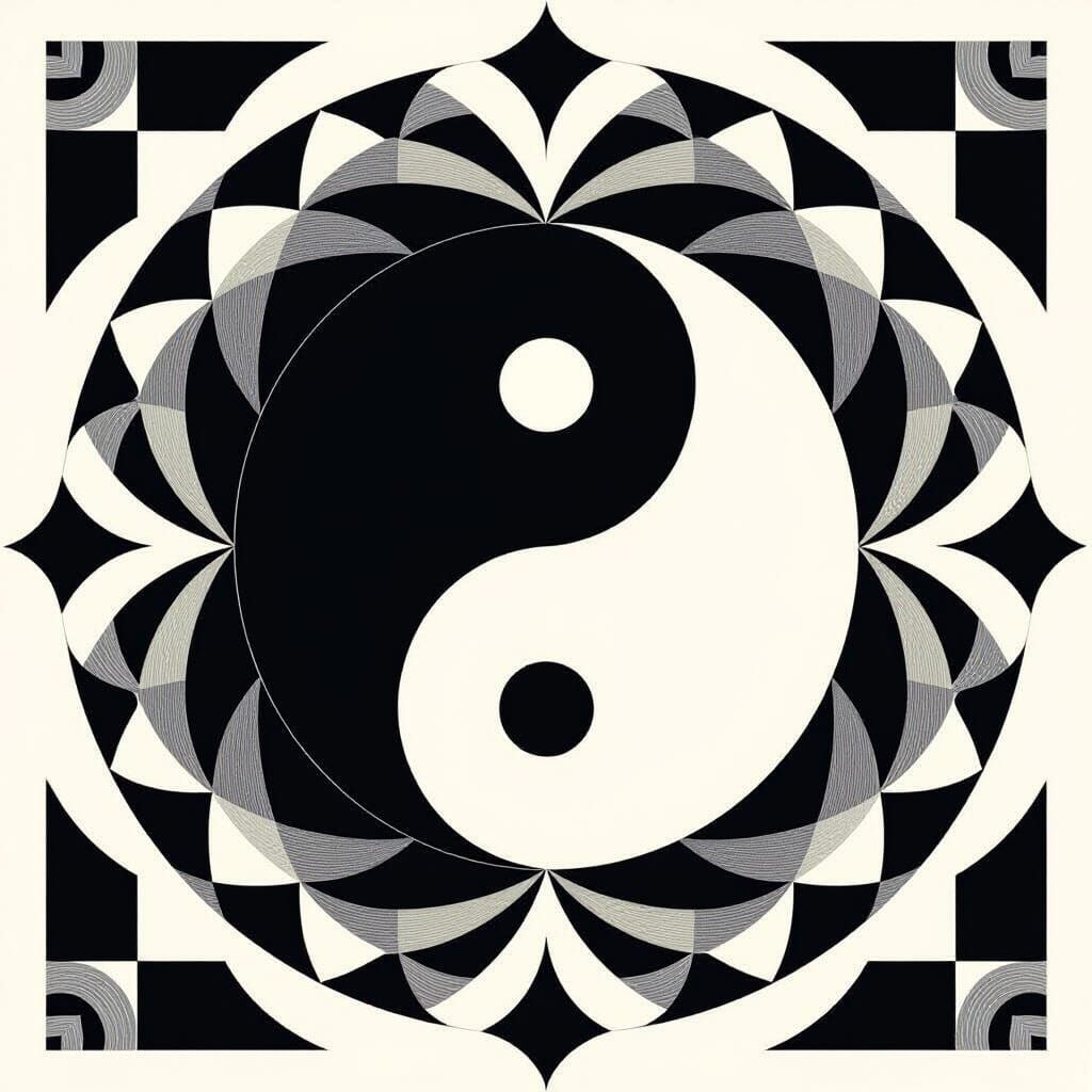 Minimalist Yin Yang Symbol in Black and White