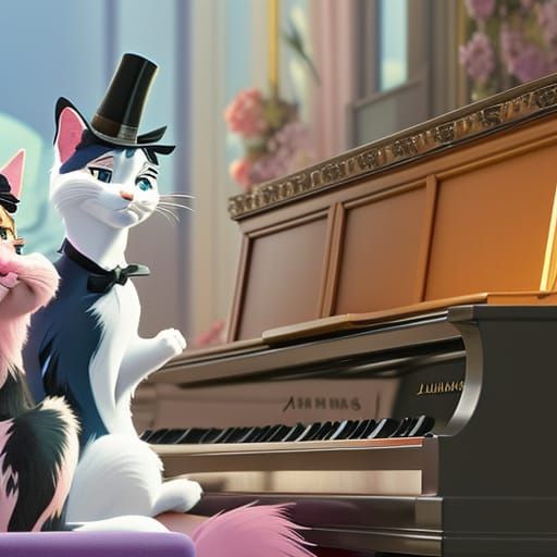 Aristocats Play Piano: Bright Disney Concept Art