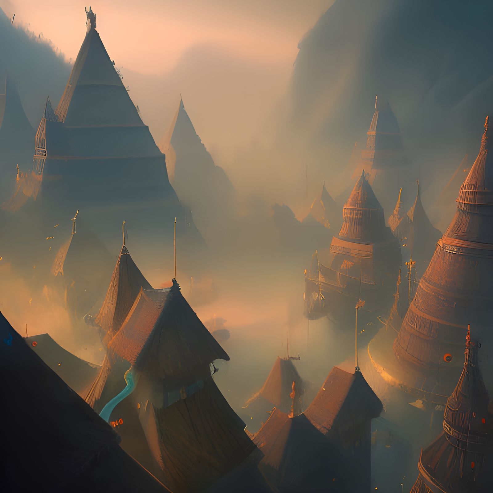foggy fantasy village