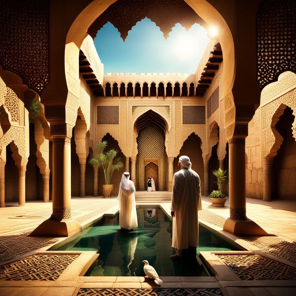 Ancient Persian Courtyard in Warm Golden Light