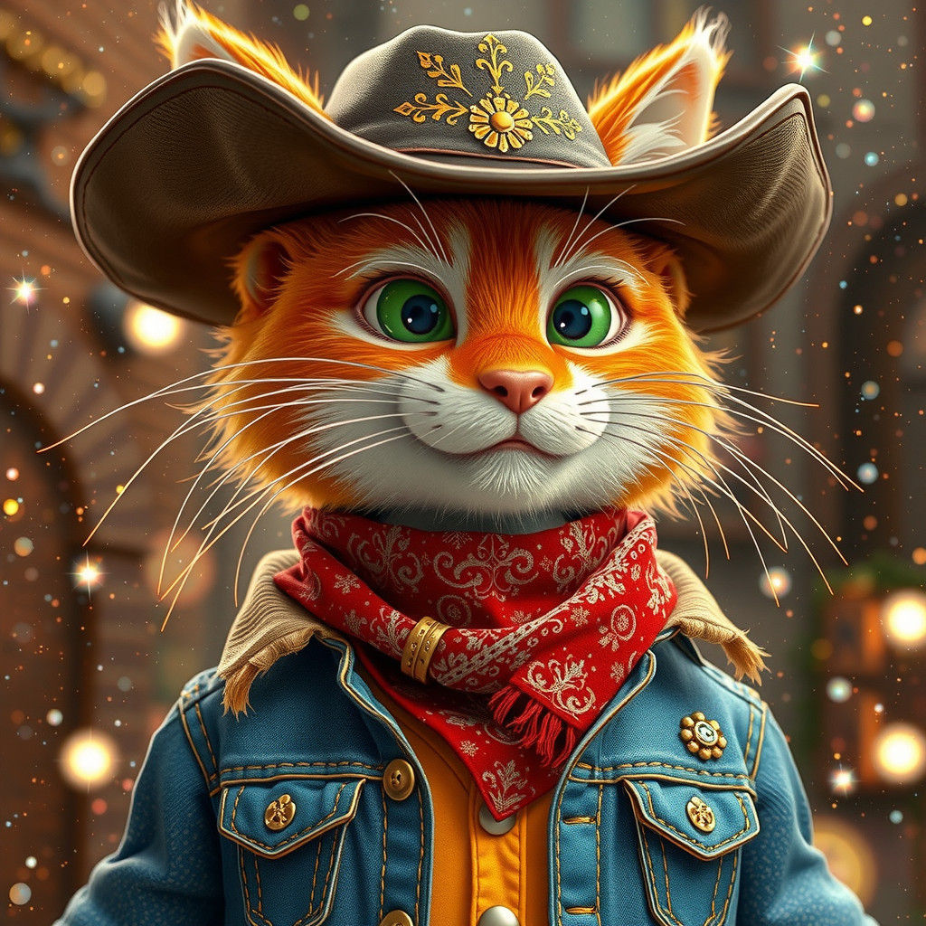 Disney Cartoon Cat Cowboy in Whimsical 3D Style