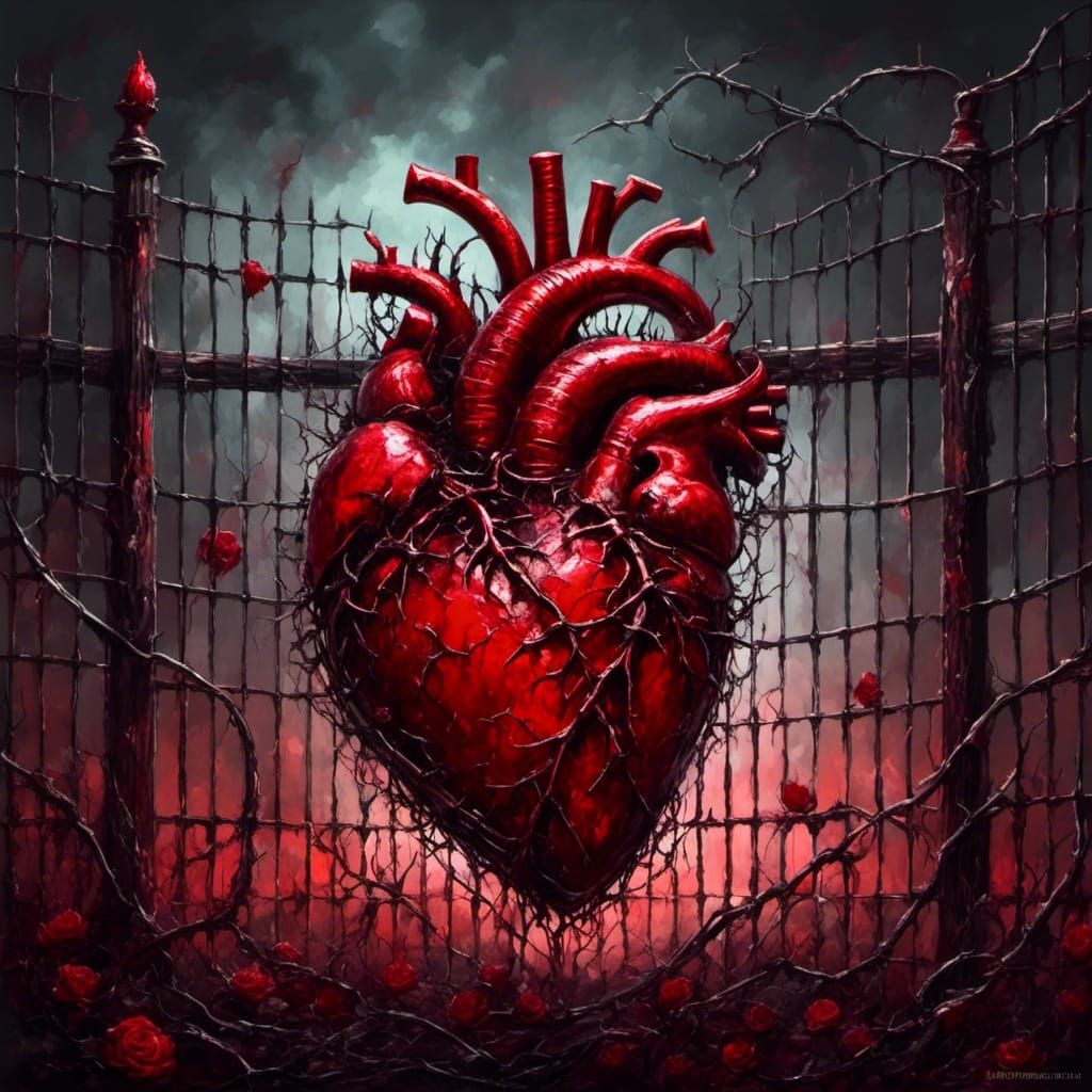 Stunning Neon Heart Behind Thorny Fence