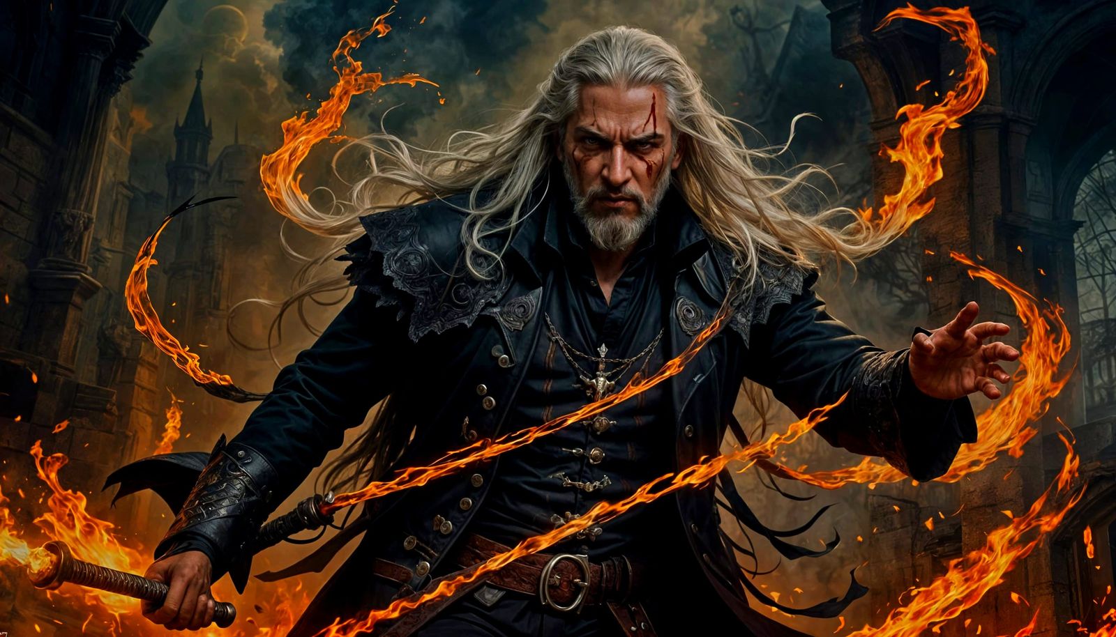 Gothic-Renaissance Vampire Hunter with Fire Whip