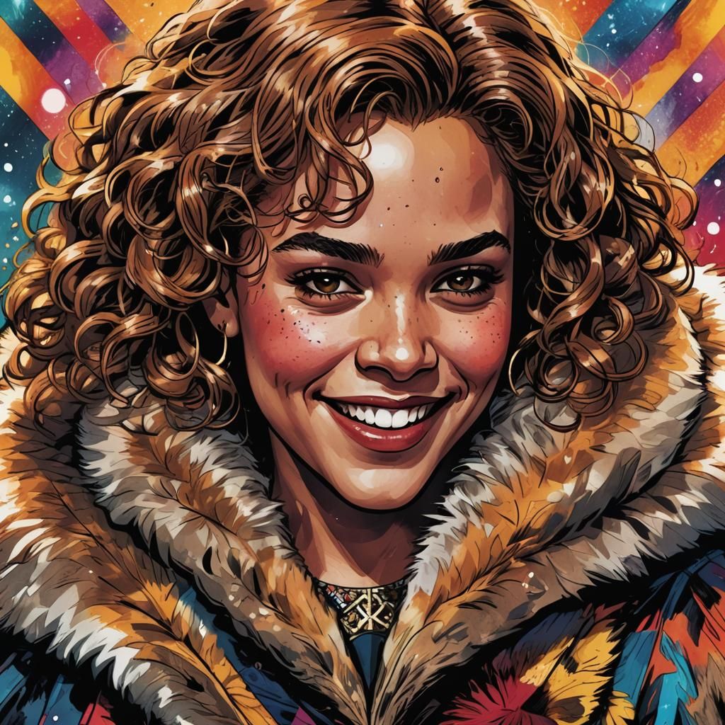 Confident Woman in Fur Dress: Comic Book Art