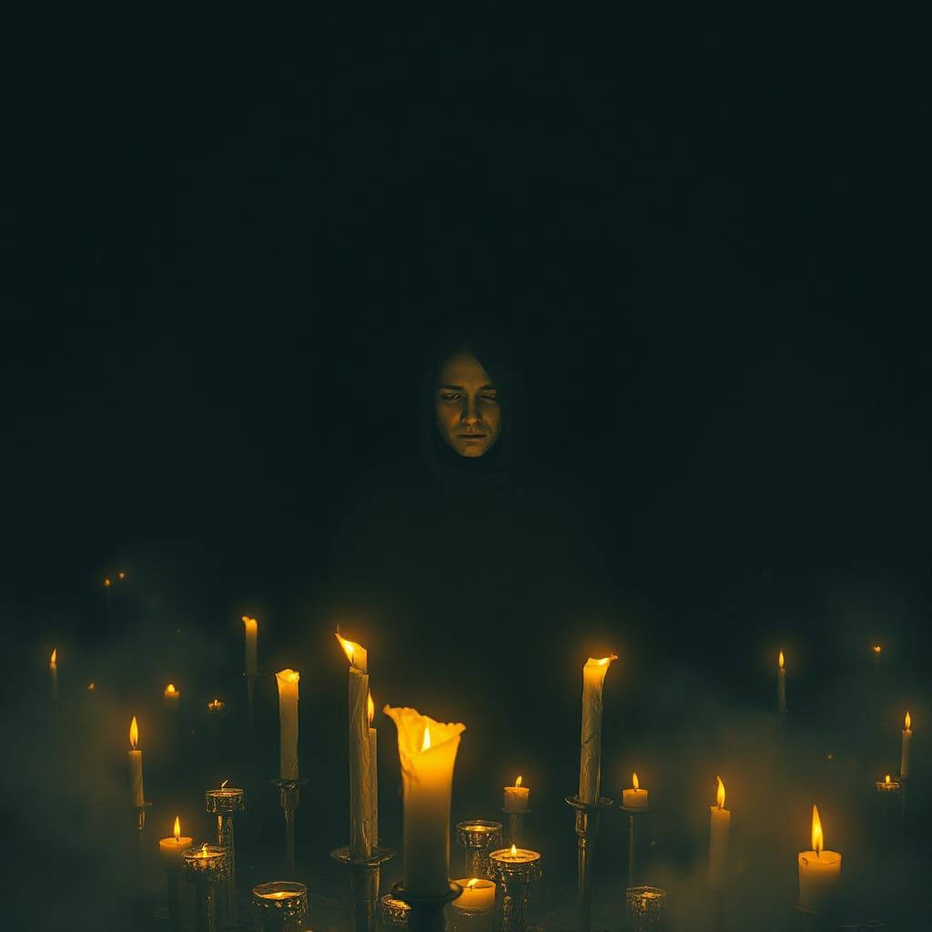 Mournful Figure Lost in Flickering Candlelight