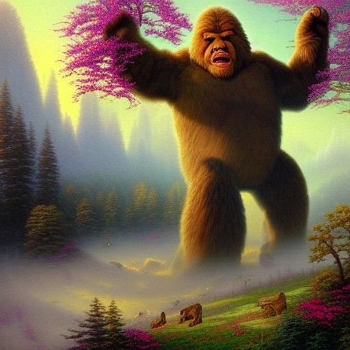 Ethereal Big Foot in Misty Forest, Fantasy Art