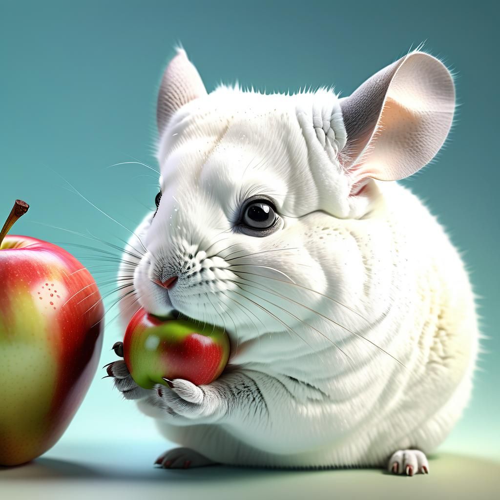 Hyperrealistic Chinchilla Eating Apple in Splash Art