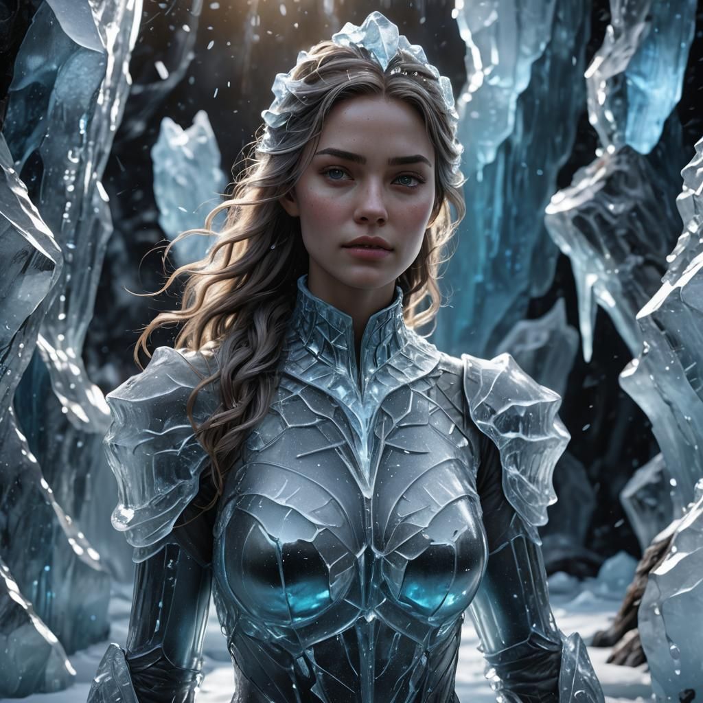 Bioluminescent Ice Statue of a Woman in Unreal Engine