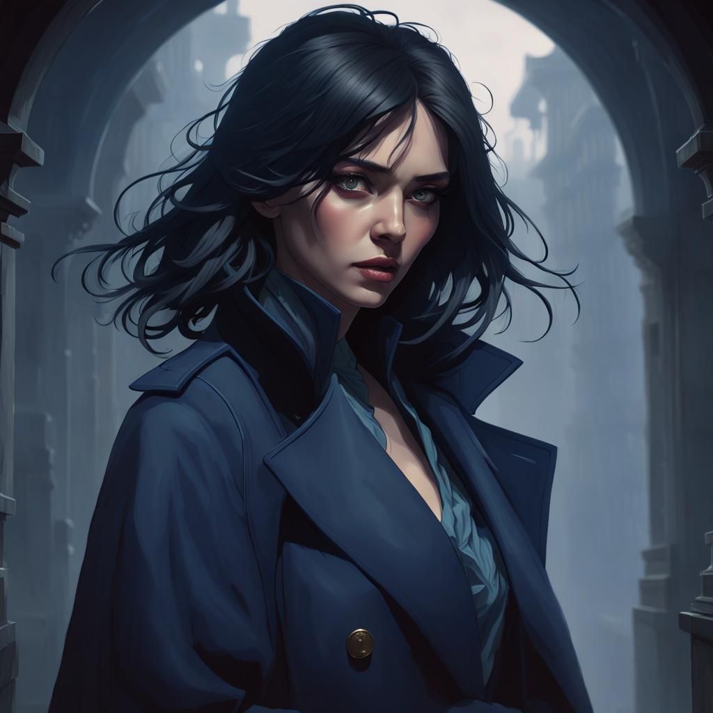 Sinister Woman in Shadows: Art Nouveau Portrait