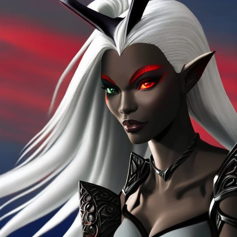 Hyperrealistic Drow Elf Woman with Heterochromia