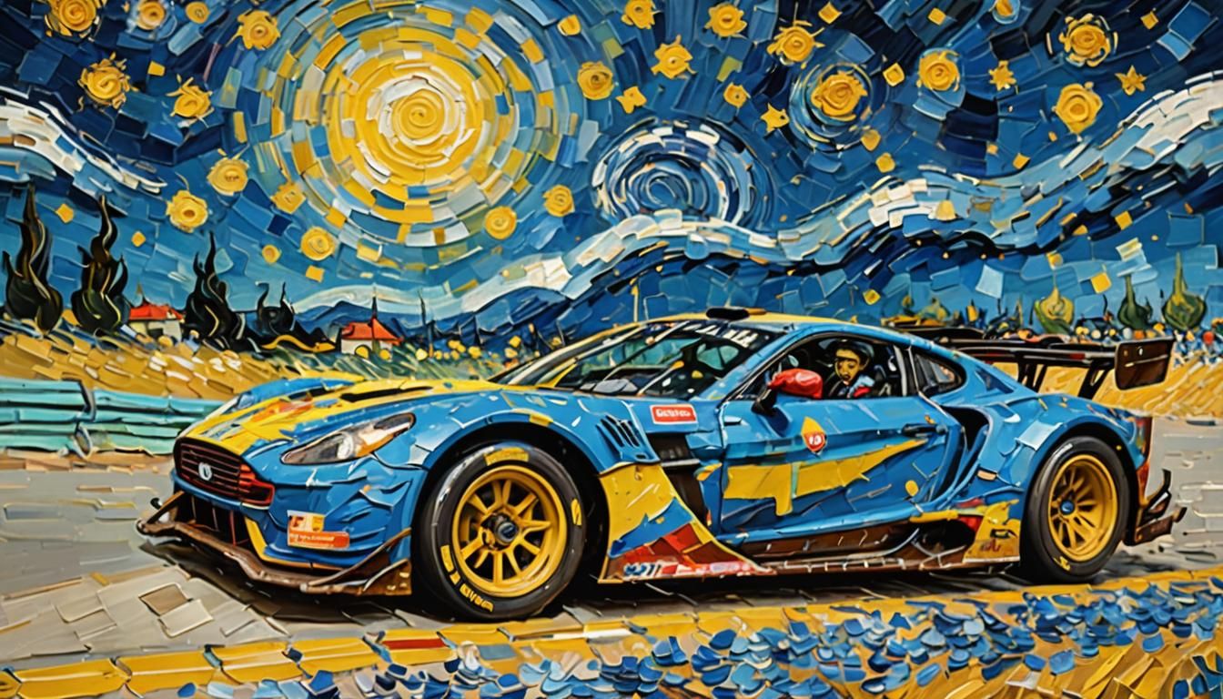 Racing Car in Van Gogh-Inspired Impasto Style
