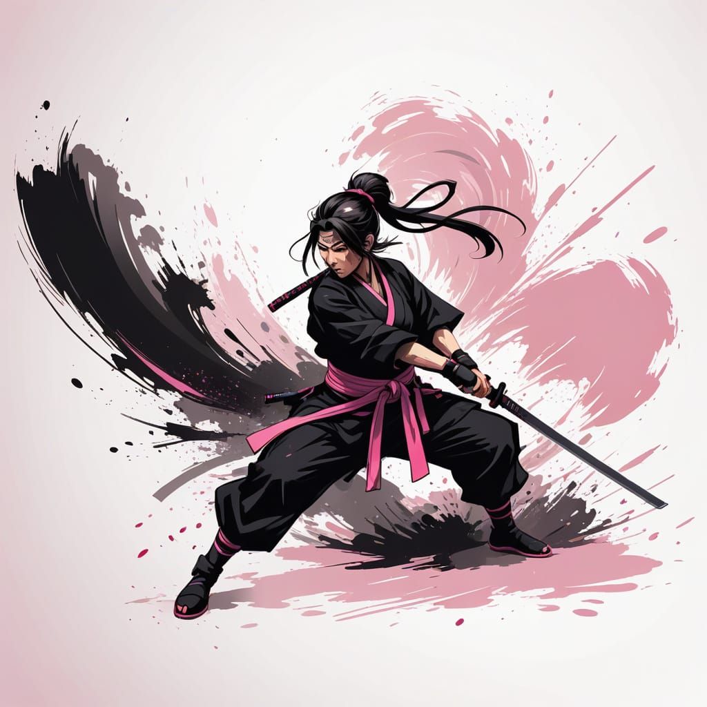 Sexy Female Ninja in Dynamic Anime-Style Action