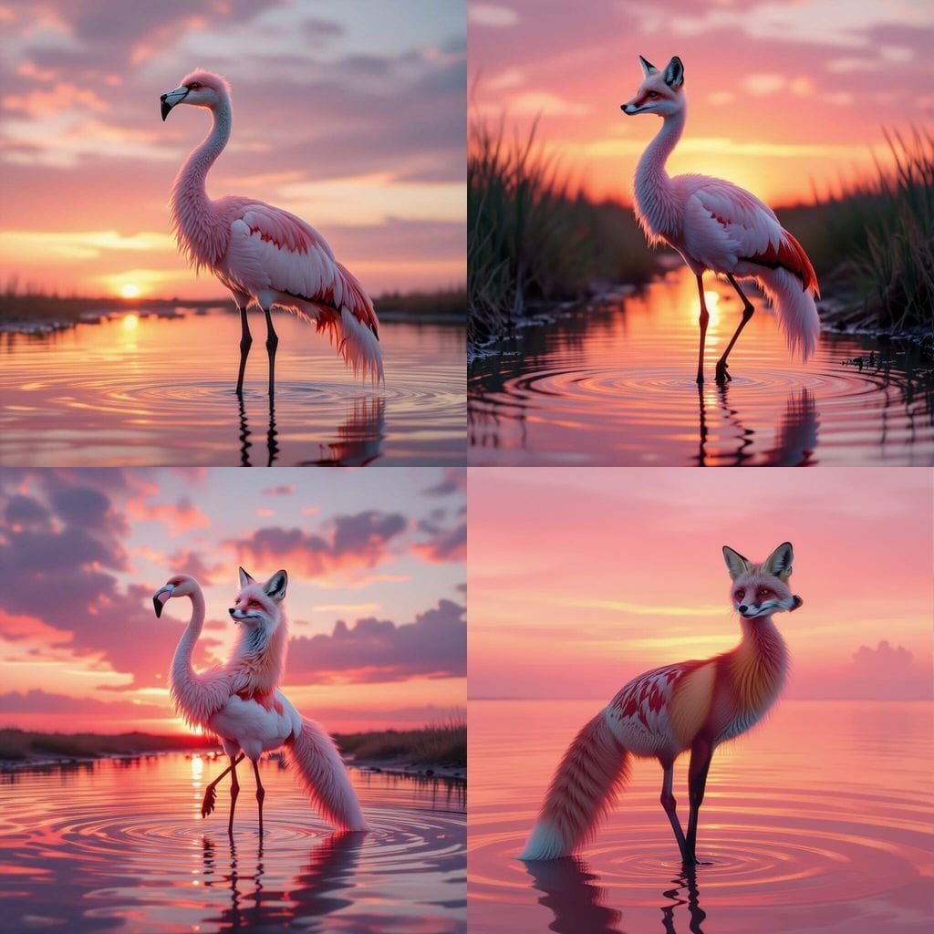 Sly Fox Mimics Flamingo At Sunset
