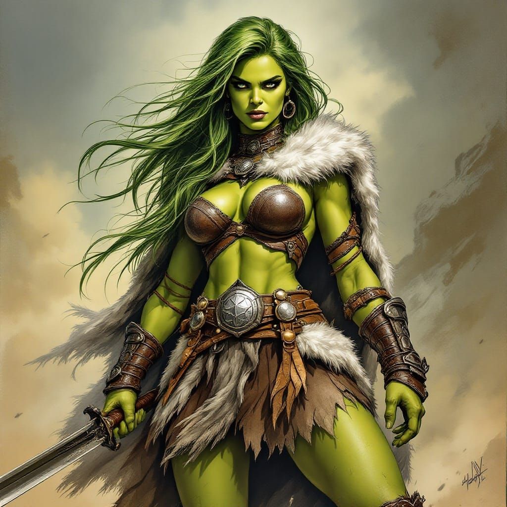 Viking She-Warrior in Comic Book Art Style