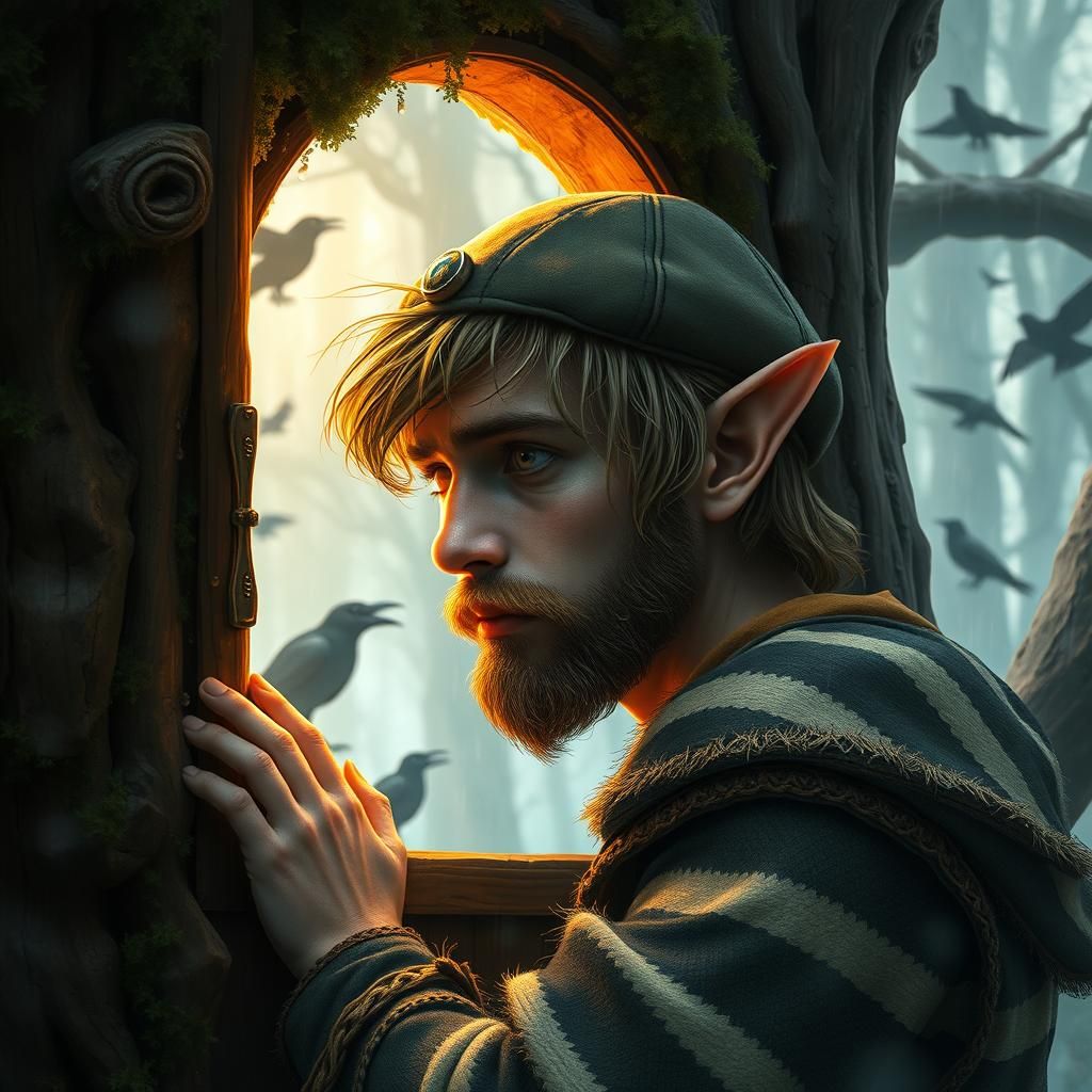 Elf in Misty Forest: Art Nouveau Digital Portrait