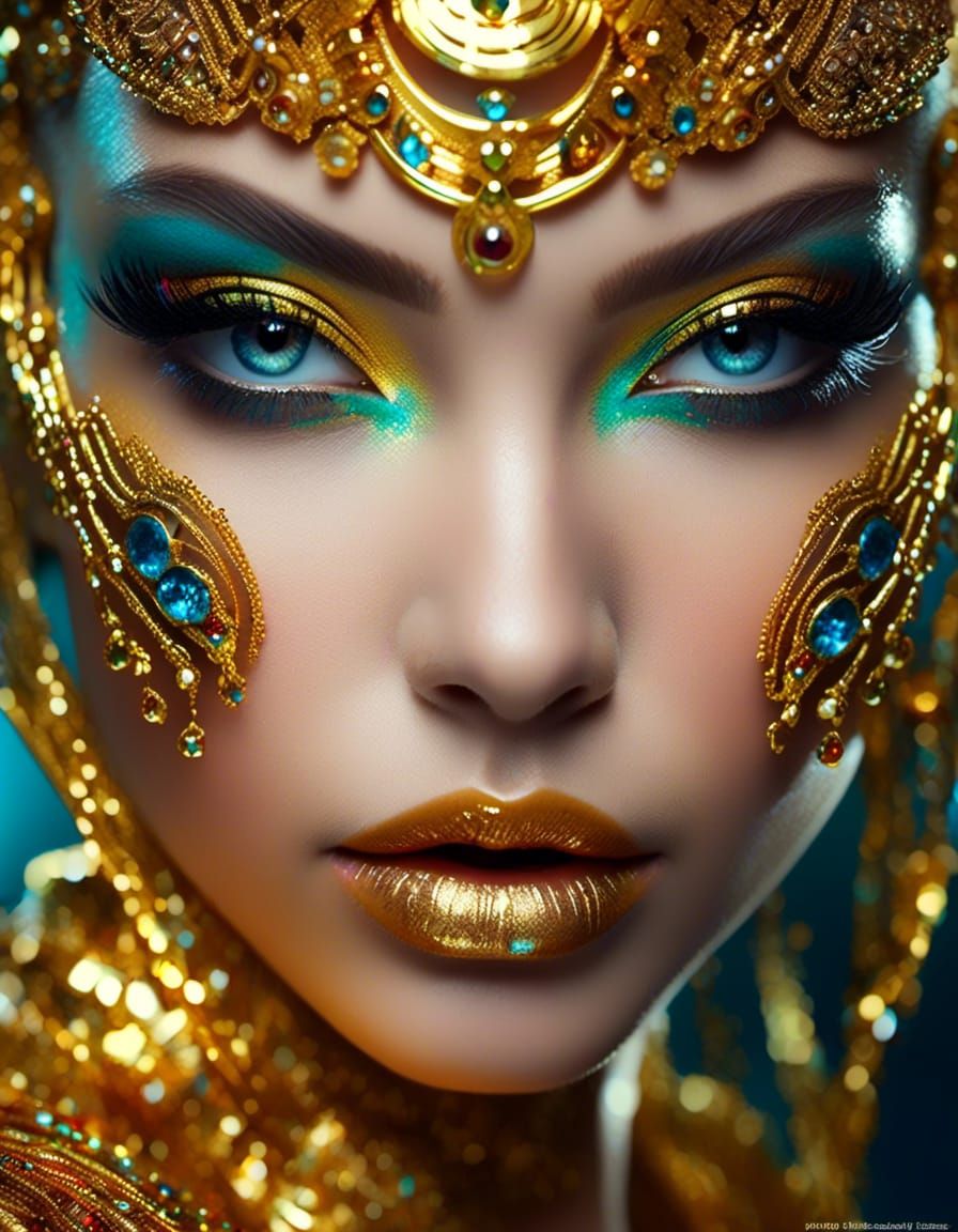 Beautiful Girl Portrait with Melting Golden Wax