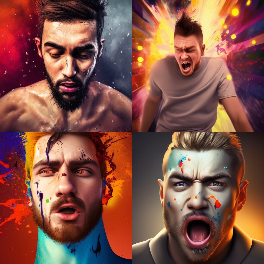 Hyperrealistic Man with Shocked Expression in Digital Art