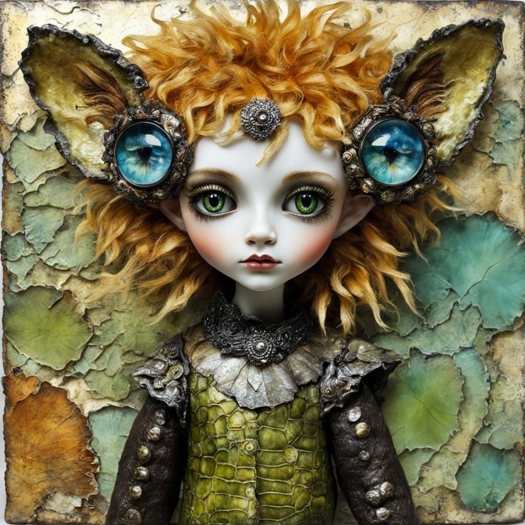 Mythical Fairy with Lion's Mane and Crocodile Teeth