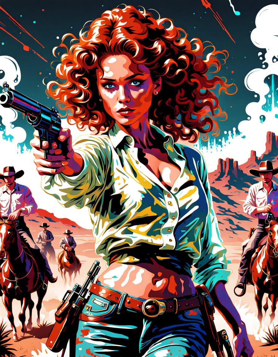 Wild West Movie Star Poster Art with Glitched Neon Effects