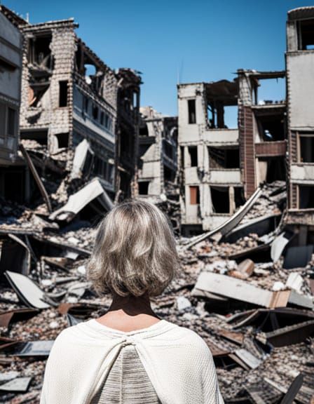 Woman Observes Destruction Aftermath